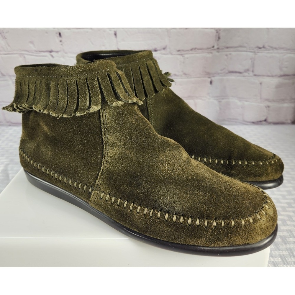 Moccasins Ankle Boots Aerosoles Hunter Green Suede Leather Sz 8 Boho Chic Comfy
